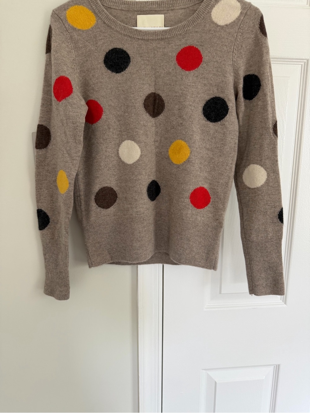 Cynthia Rowley Womens 100% Cashmere Sweater Pullover XS Taupe Polka Dot Preppy - Picture 3 of 10